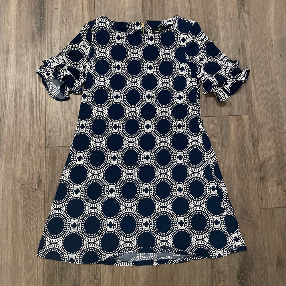 Blue and White Dress by Ronni Nicole Business Ruffle sleeves petite medium PM